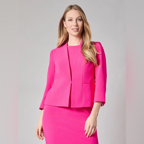 Tahari Arthur S Levine Jacket Womens 6 Pink Bell Sleeve Open Front Blazer Dressy - Picture 1 of 6